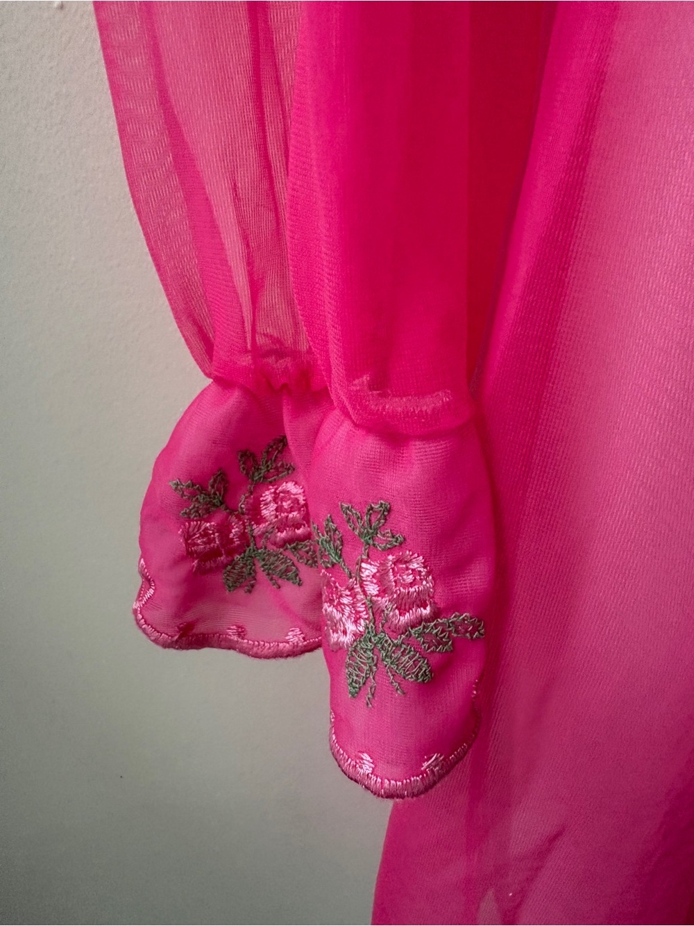 Vintage 60s Sheer Peignoir Embroidered - Picture 5 of 13